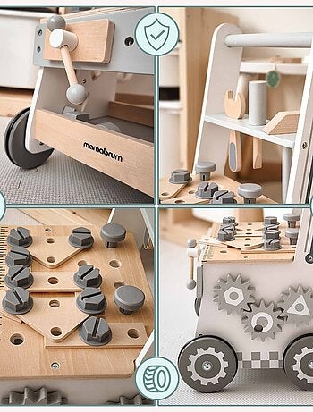 Andador de madera 3 en 1 con actividades educativas – Centro de juegos y aprendizaje para bebés