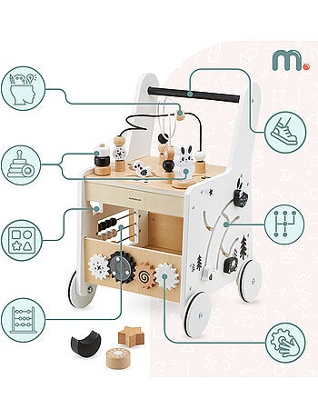 Andador de madera 6 en 1 con mesa educativa, juguete evolutivo para primeros pasos bebé