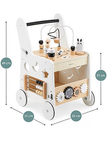 Andador de madera 6 en 1 con mesa educativa, juguete evolutivo para primeros pasos bebé