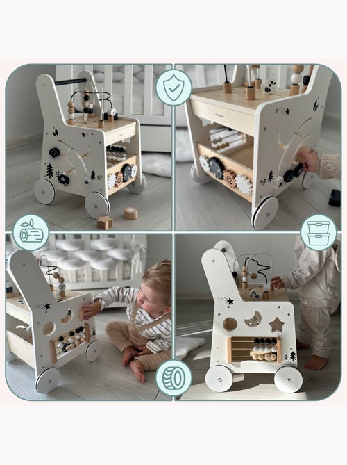Andador de madera 6 en 1 con mesa educativa, juguete evolutivo para primeros pasos bebé - Kiabi