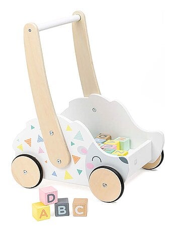 Andador de madera con cubos de juego