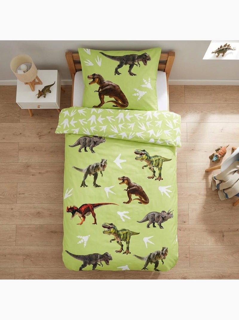 Animal Déco - juego de sabanas bebé algodón reversible dinosaurio Verde - Kiabi