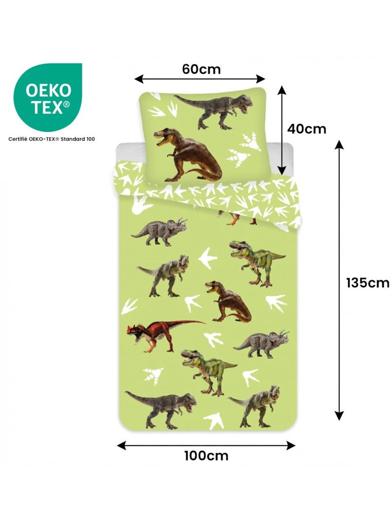 Animal Déco - juego de sabanas bebé algodón reversible dinosaurio Verde - Kiabi