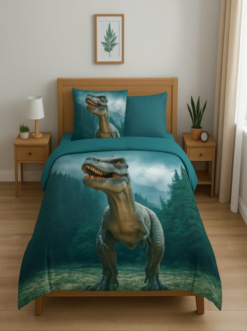 Animal Déco - Juego de sábanas infantil de algodón Dinosaurio Rex - Funda nórdica 140x200 - Kiabi