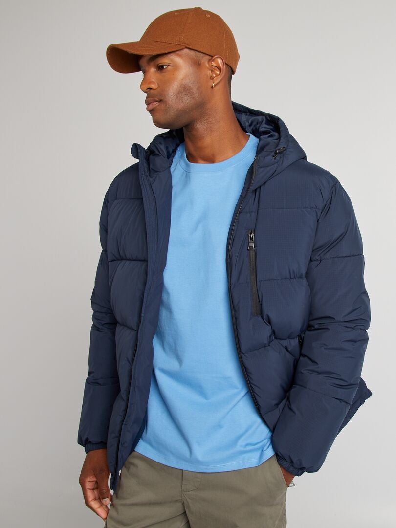 Anorak acolchado con capucha azul - Kiabi