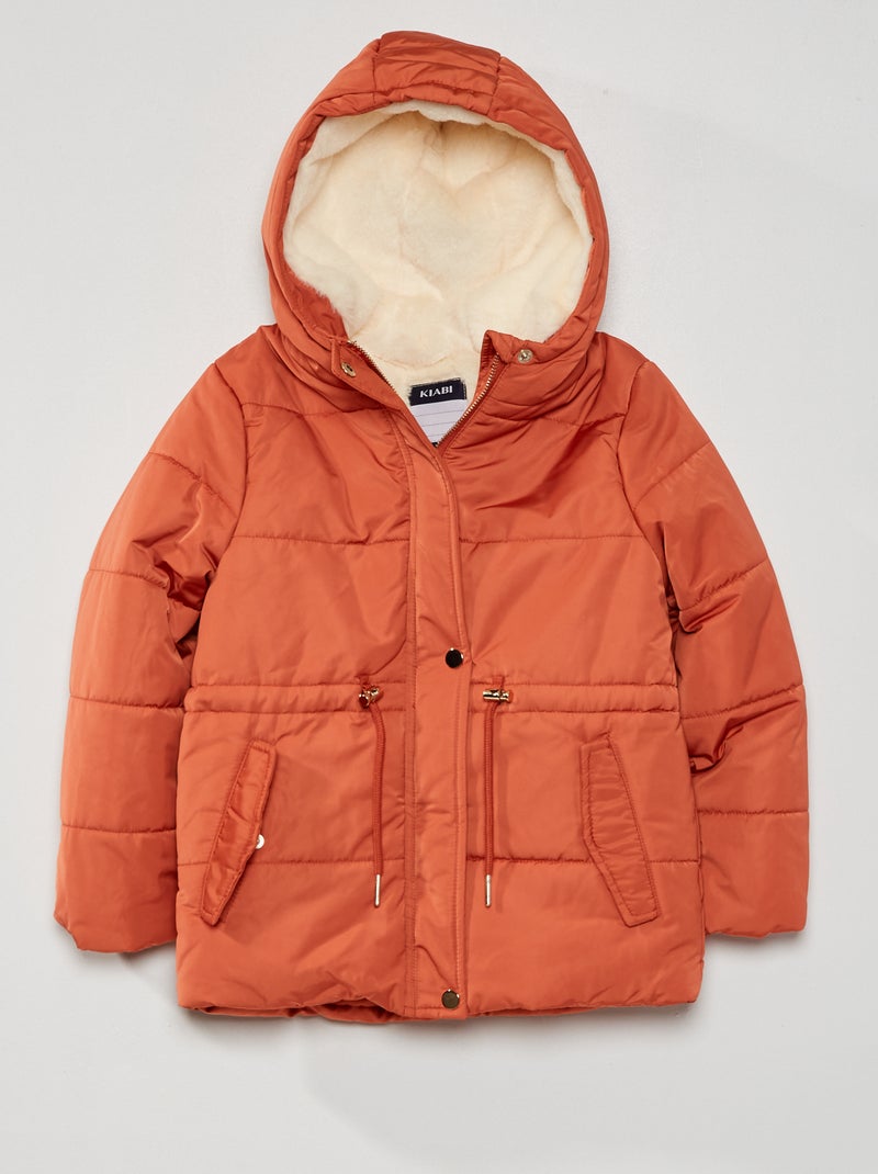 Anorak acolchado con capucha de pelo ROJO - Kiabi