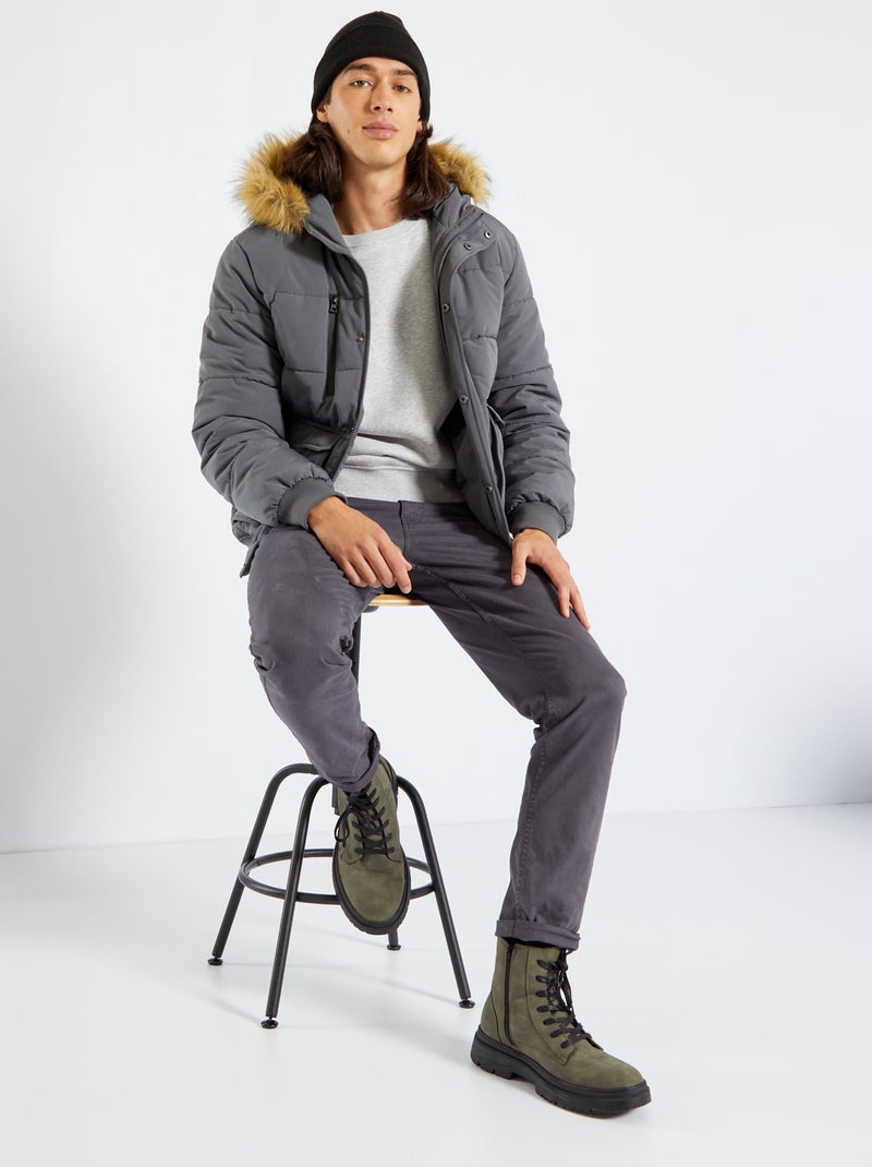 Anorak acolchado con capucha GRIS - Kiabi