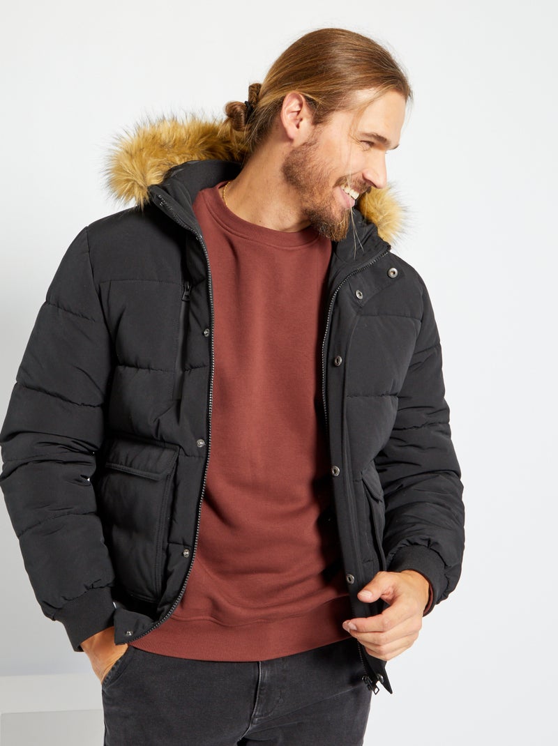 Anorak acolchado con capucha Negro - Kiabi