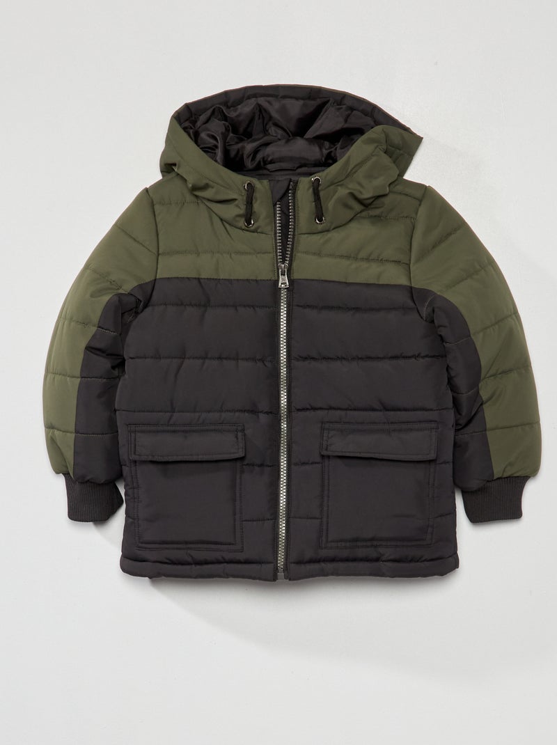 Anorak acolchado con capucha negro/caqui - Kiabi
