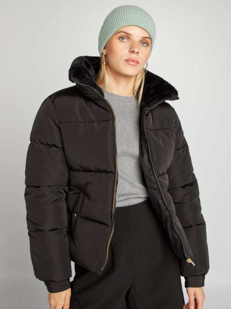 Anorak acolchado con cuello alto negro - Kiabi