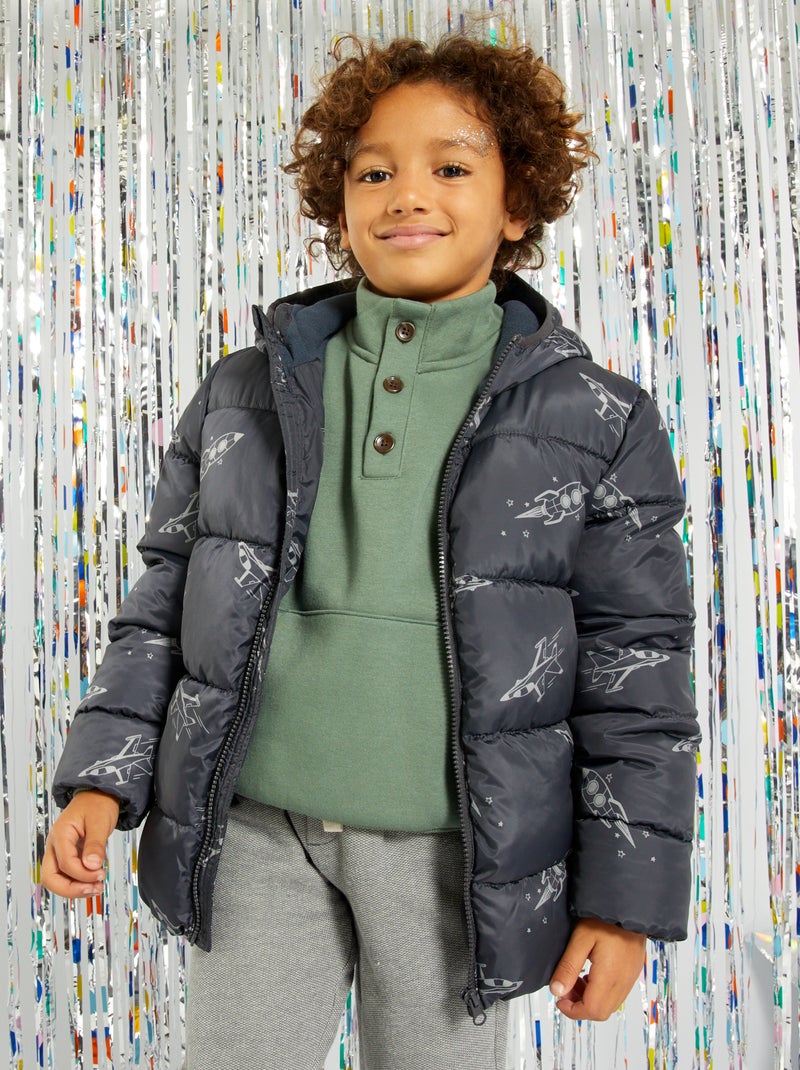 Anorak acolchado con estampado de fantasía NEGRO - Kiabi