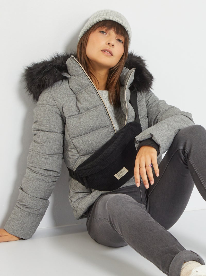 Anorak acolchado con pelo sintético extraíble GRIS - Kiabi