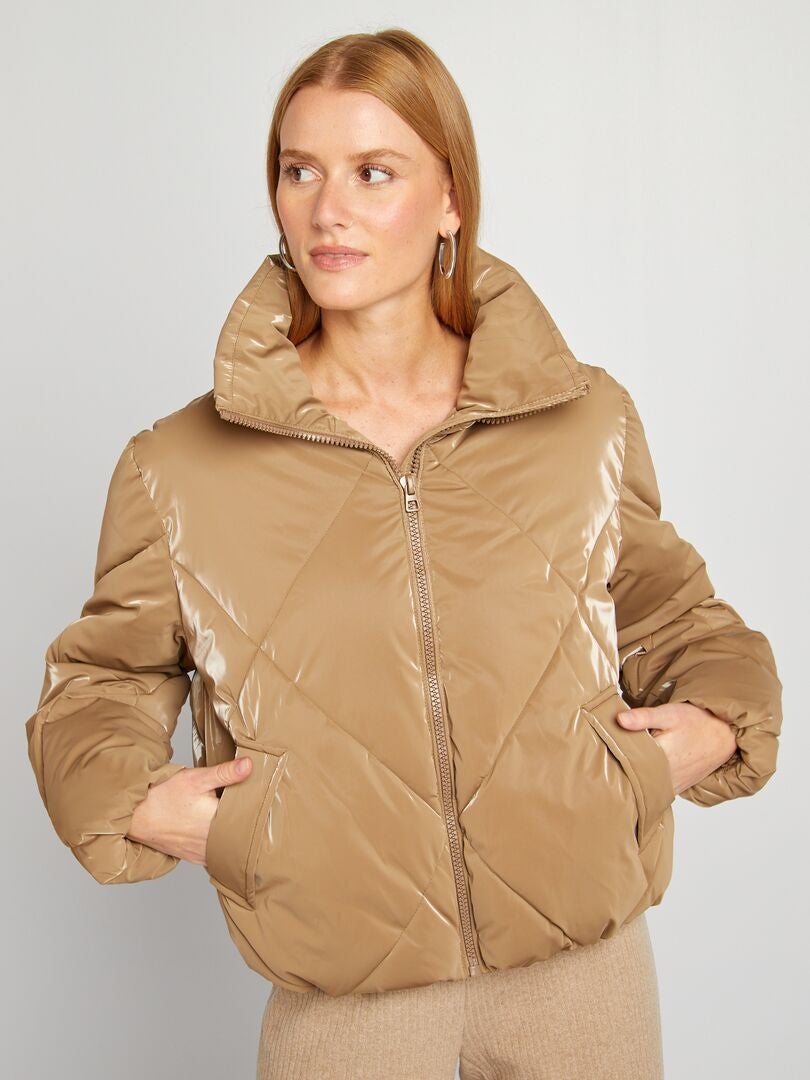 Anorak acolchado de efecto satinado 'JDY' MARRON - Kiabi