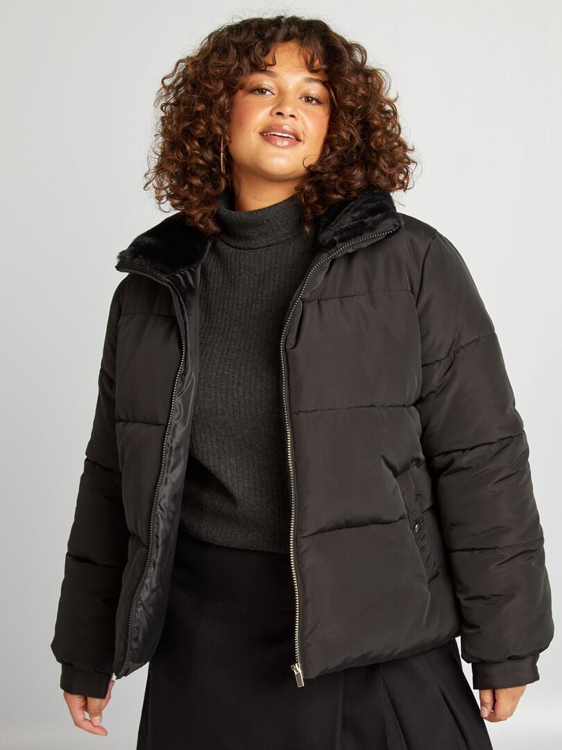 Anorak acolchado de forro polar negro - Kiabi