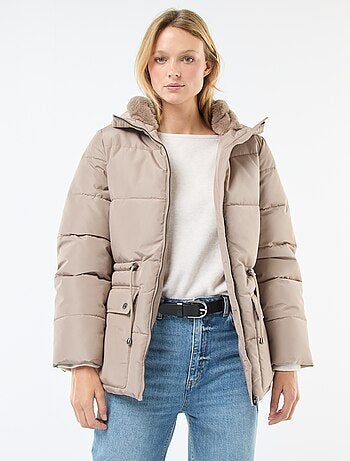 Abrigo acolchado midi con capucha