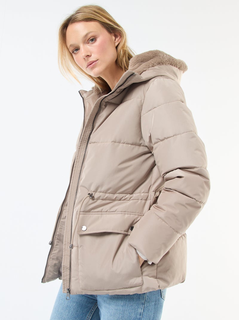 Anorak acolchado midi con capucha Beige Mujer Kiabi