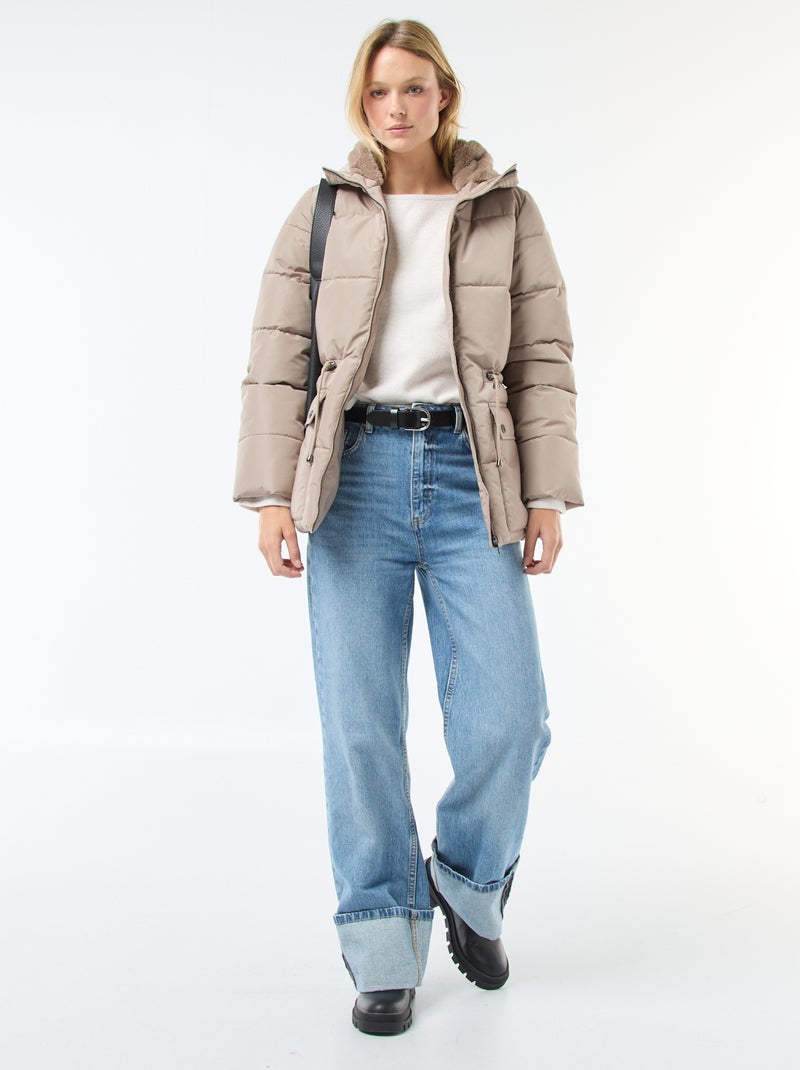 Anorak acolchado midi con capucha Beige - Kiabi