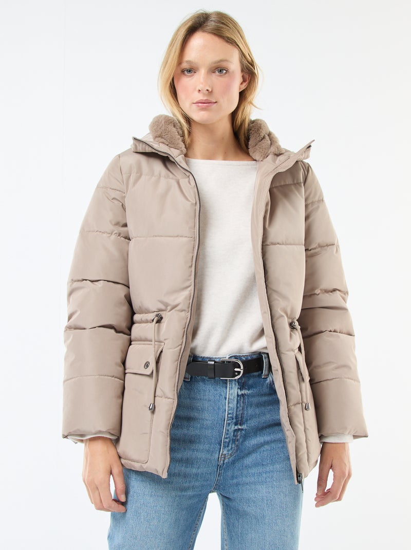 Anorak acolchado midi con capucha Beige - Kiabi