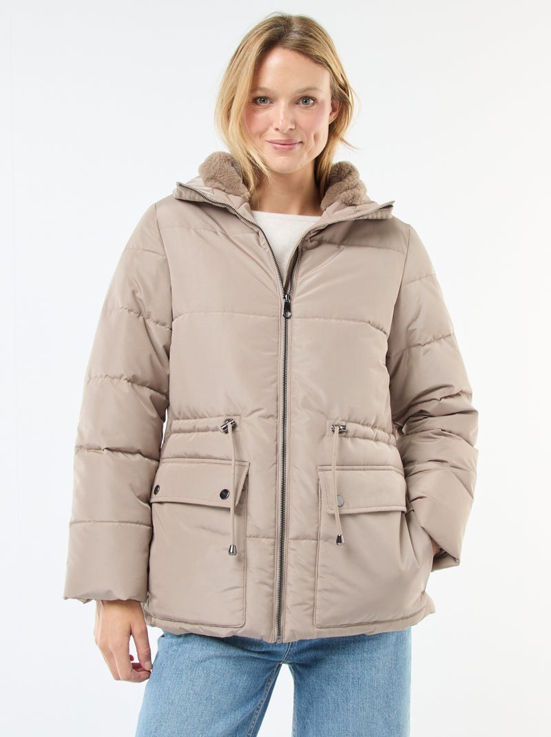 Anorak acolchado midi con capucha Beige - Kiabi