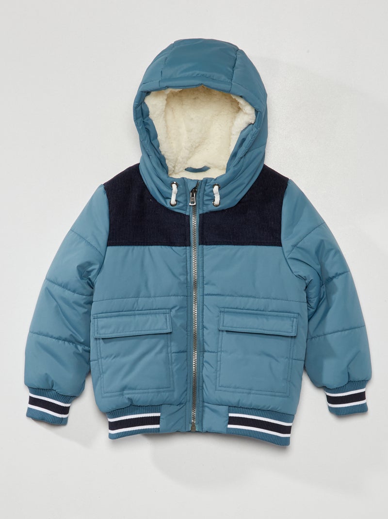 Anorak acolchado y forrado con capucha azul - Kiabi