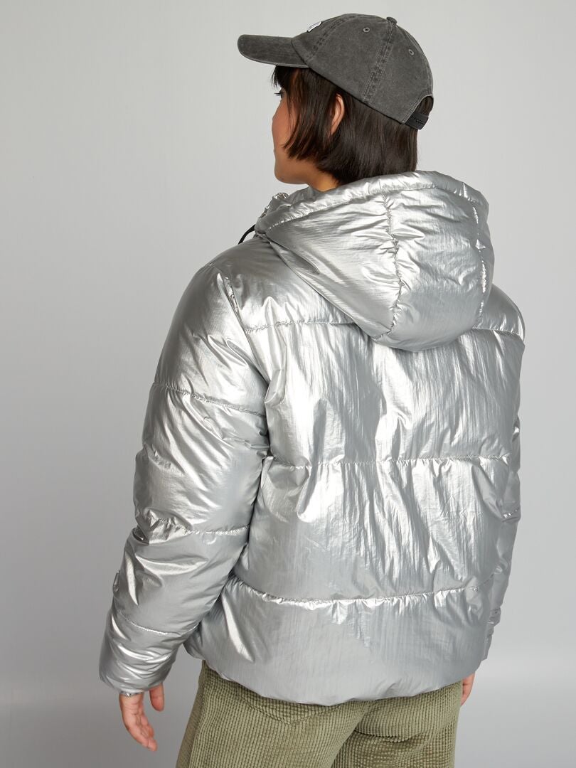 Anorak con capucha efecto metálico GRIS - Kiabi