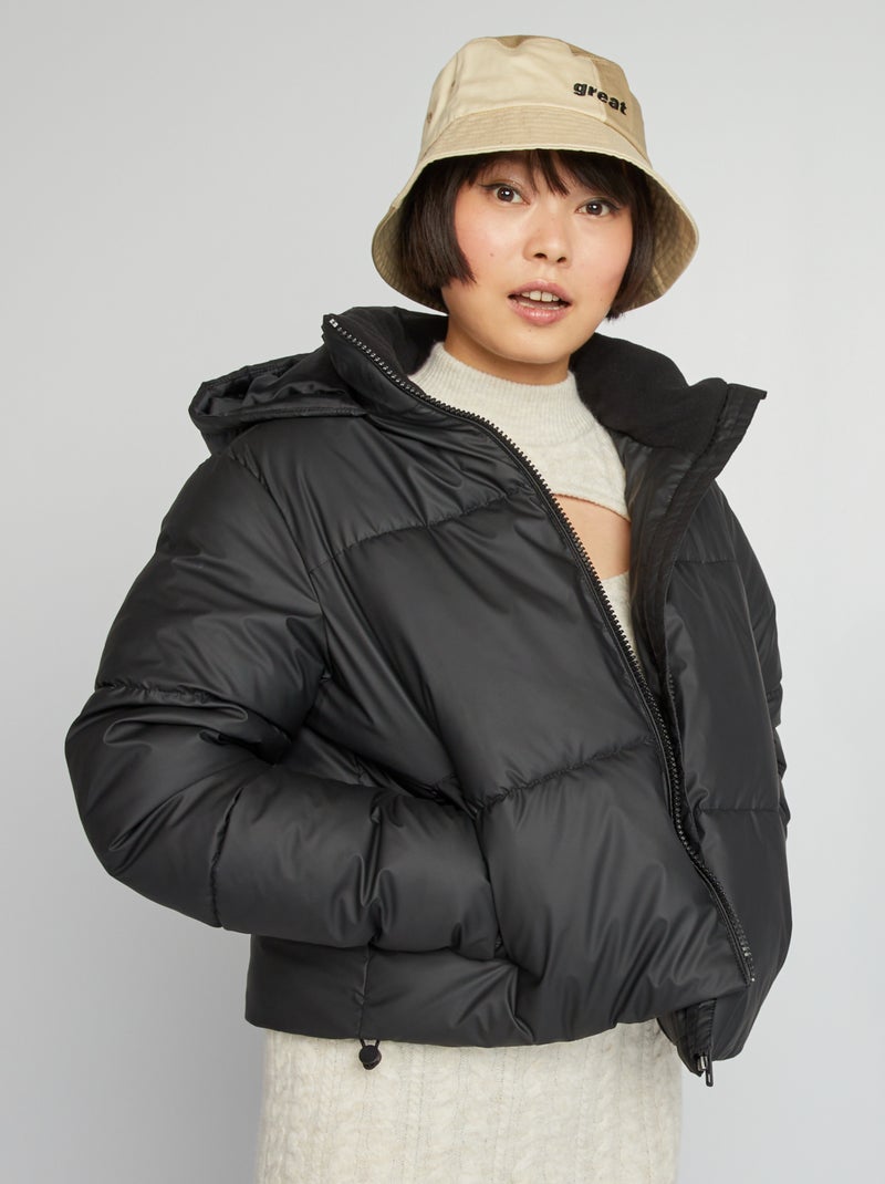 Anorak corto con forro de tejido polar negro - Kiabi
