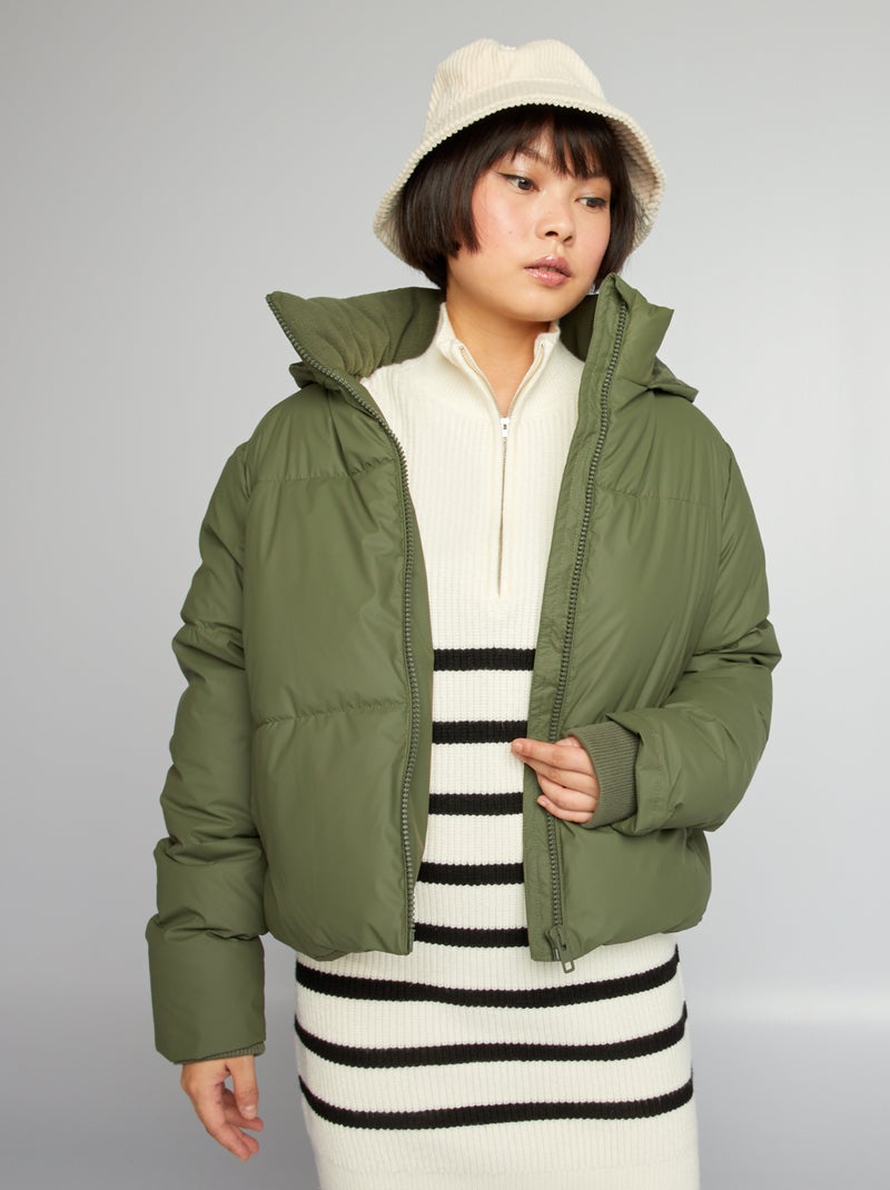 Anorak corto con forro de tejido polar verde oscuro - Kiabi