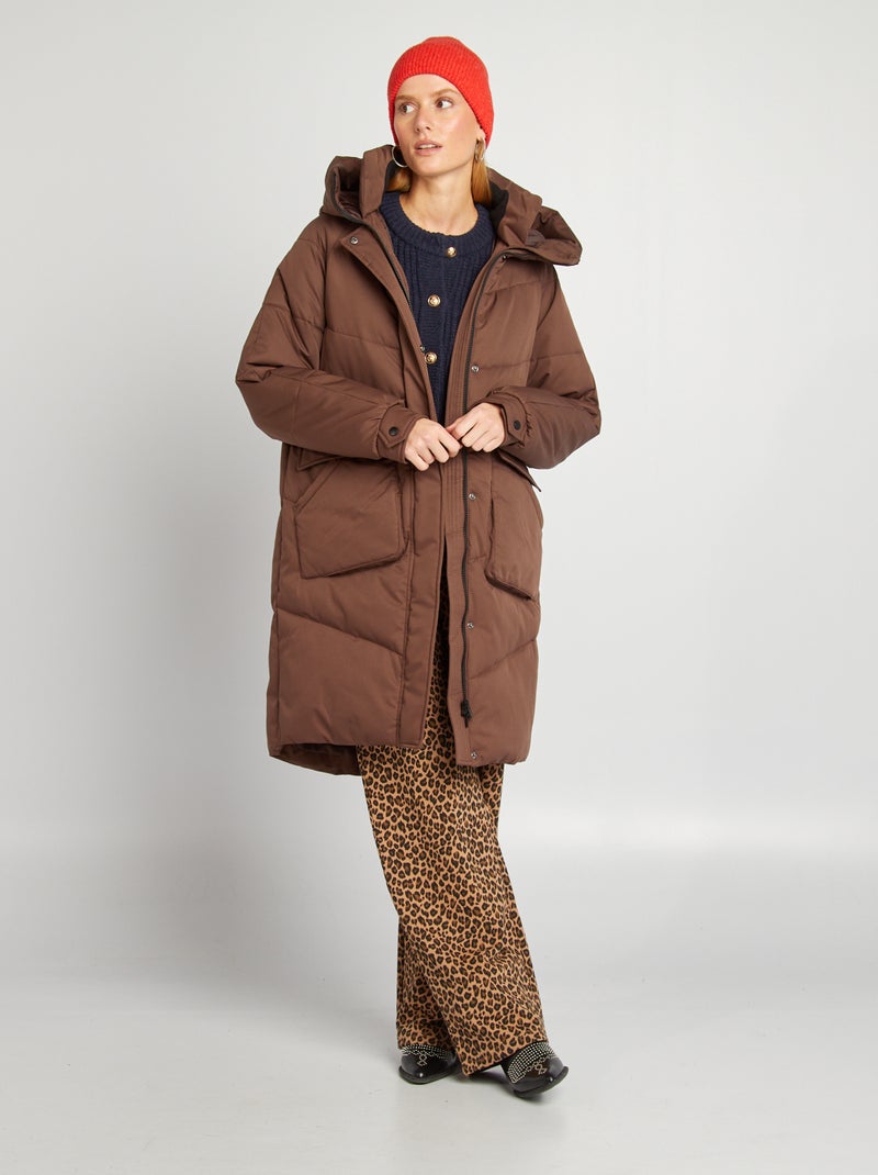 Anorak de largo medio con capucha MARRON - Kiabi