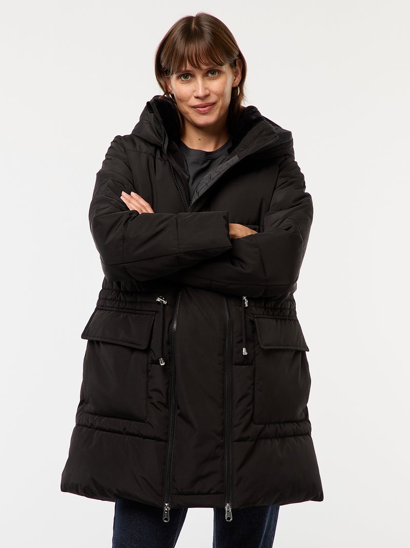 Anorak de maternidad con detalle para portear al bebé Negro - Kiabi