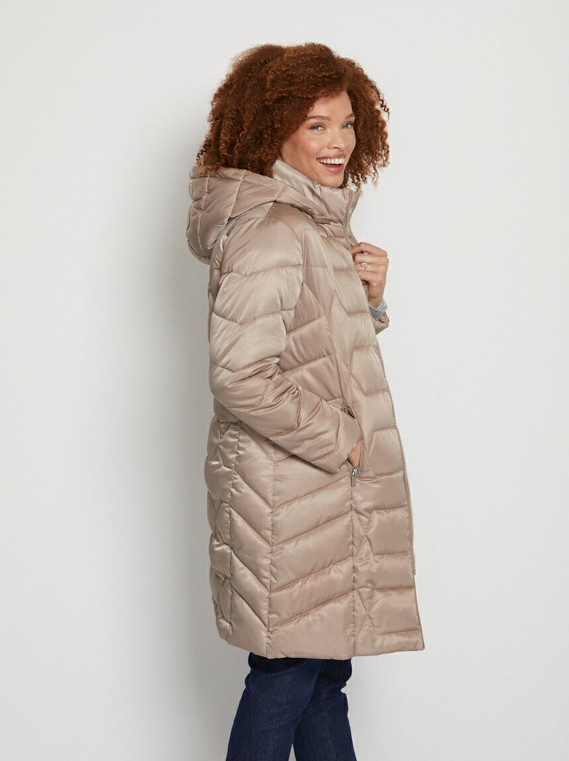 Anorak largo acolchado con capucha - Afibel Marrón - Kiabi
