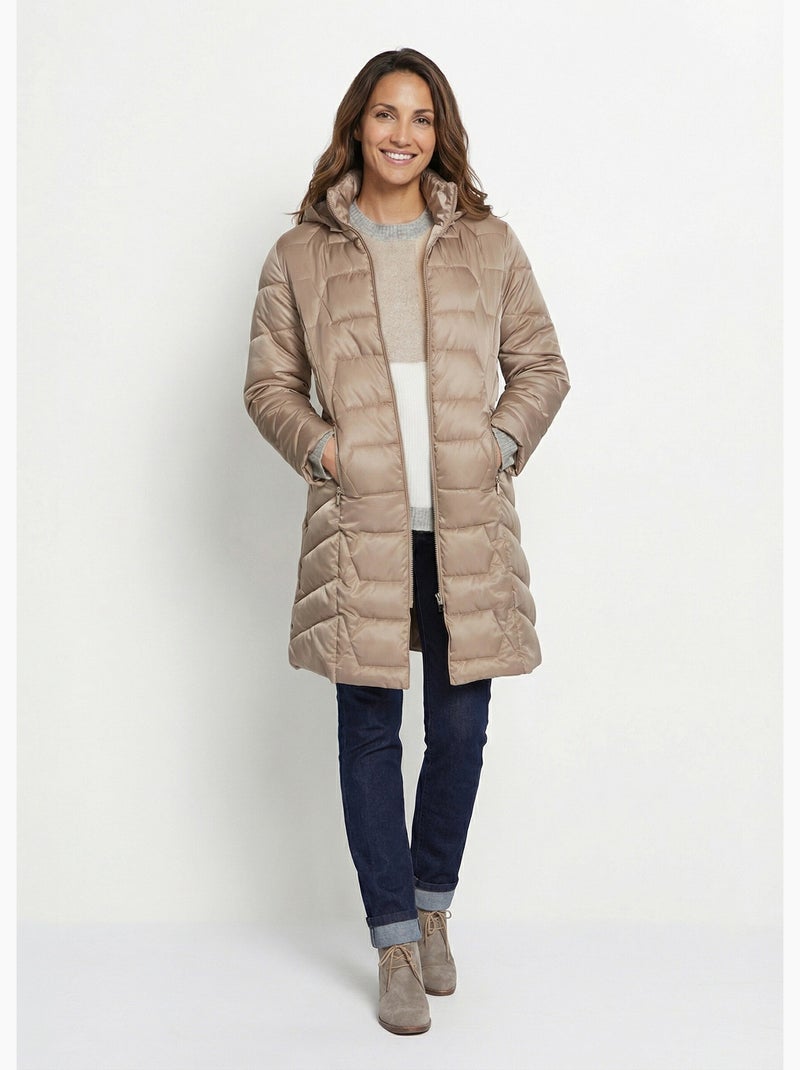 Anorak largo acolchado con capucha - Afibel Marrón - Kiabi