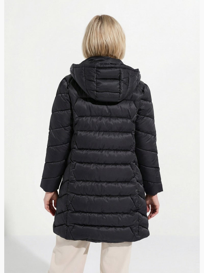 Anorak largo acolchado con capucha - Afibel Negro - Kiabi
