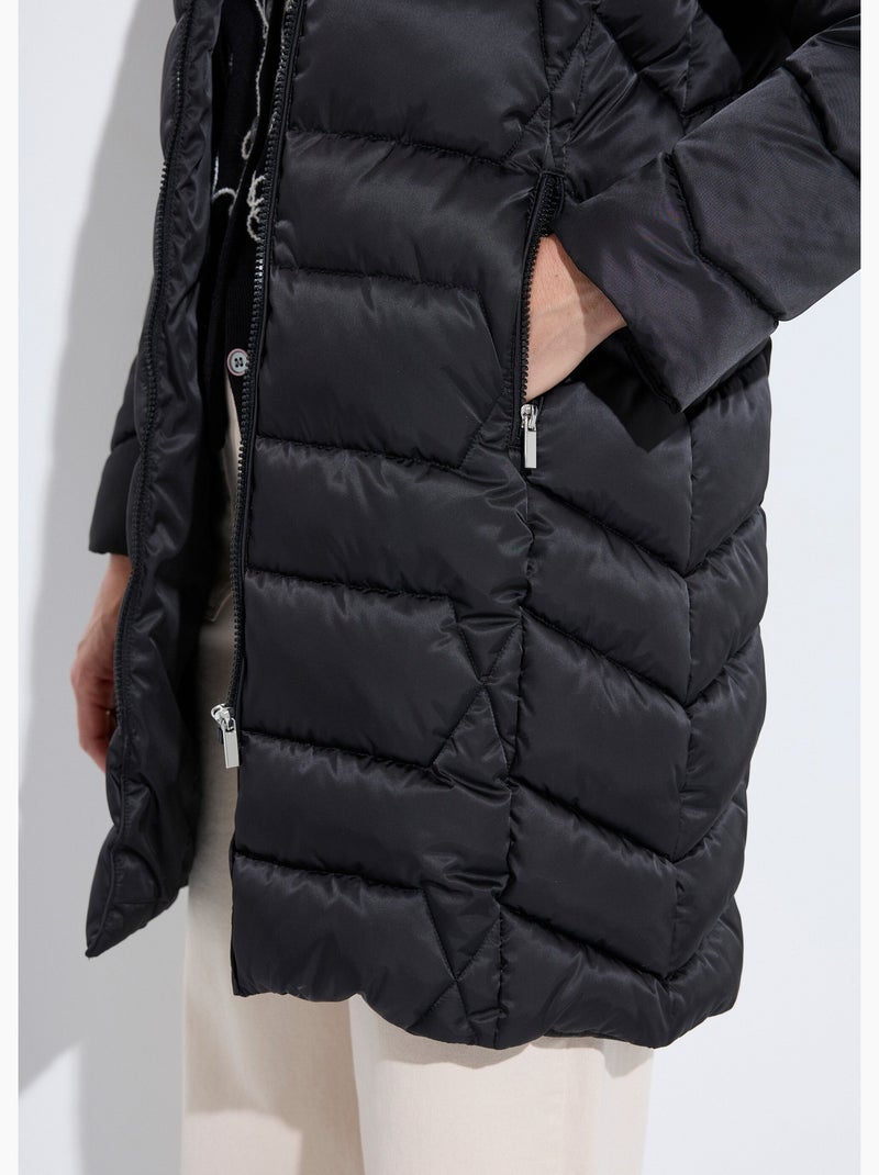 Anorak largo acolchado con capucha - Afibel Negro - Kiabi