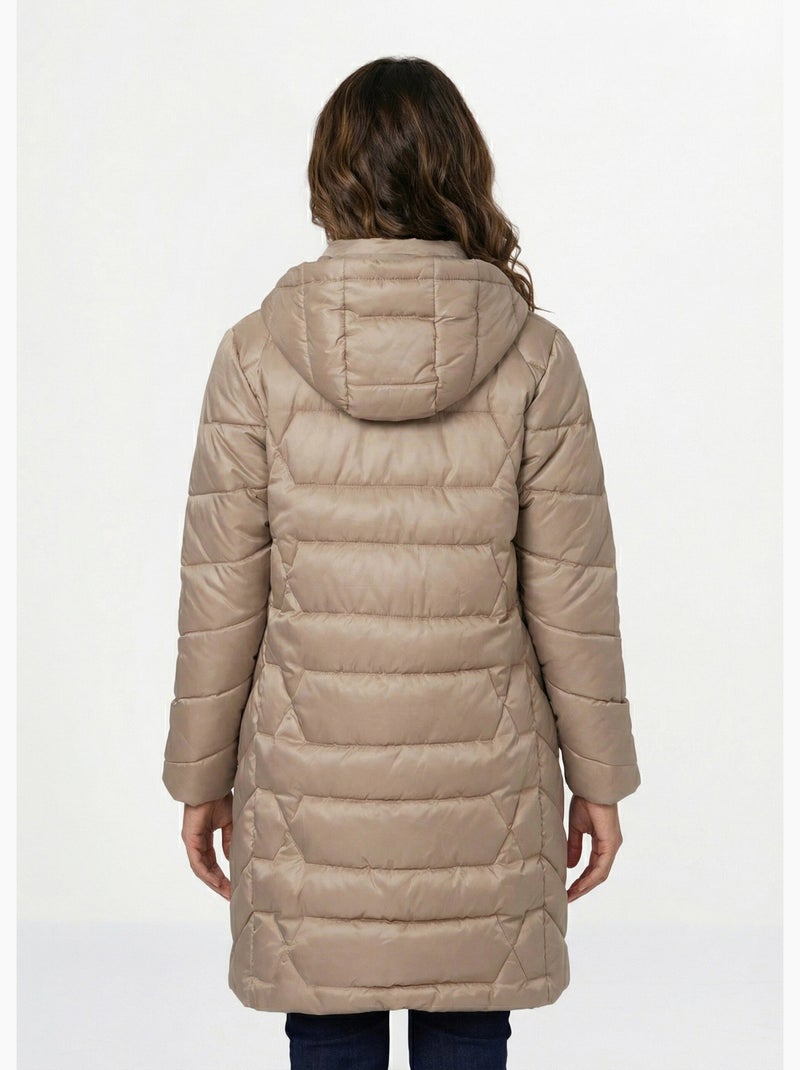 Anorak largo acolchado con capucha - Afibel Taupe - Kiabi