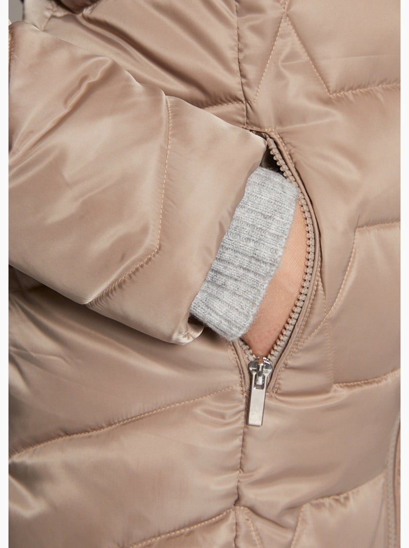 Anorak largo acolchado con capucha - Afibel Taupe - Kiabi