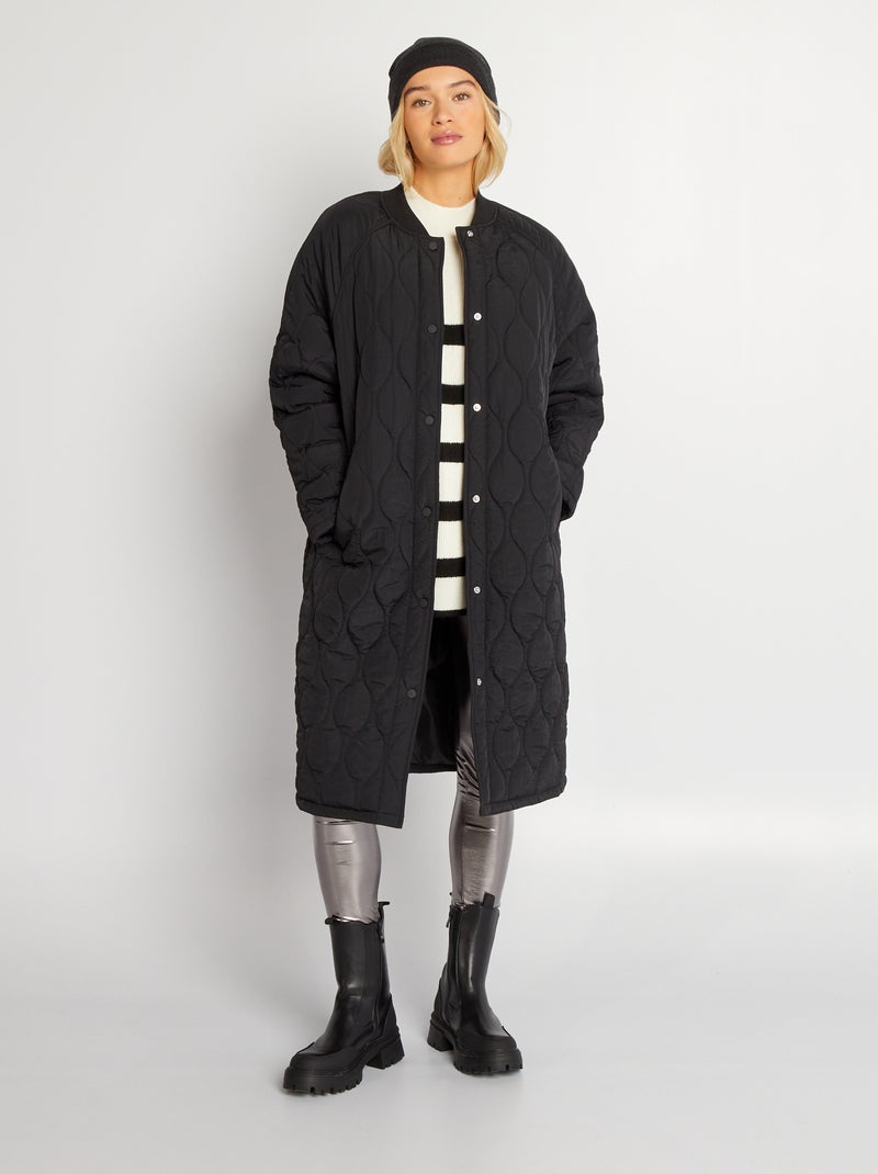 Anorak largo acolchado negro - Kiabi