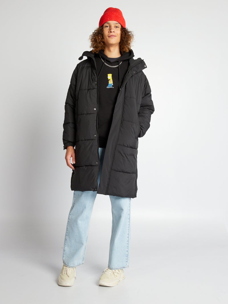 Anorak largo acolchado negro - Kiabi