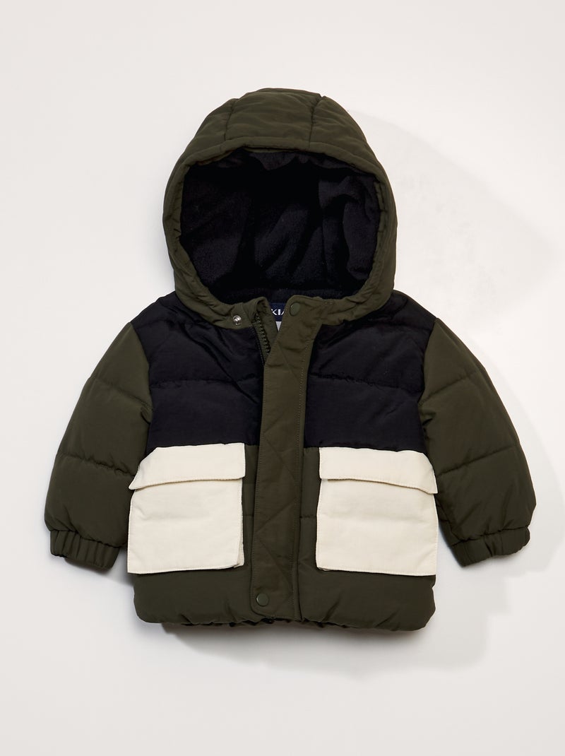 Anorak largo con capucha colorblock KAKI - Kiabi