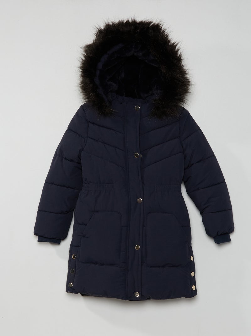 Anorak largo con capucha forrada azul - Kiabi
