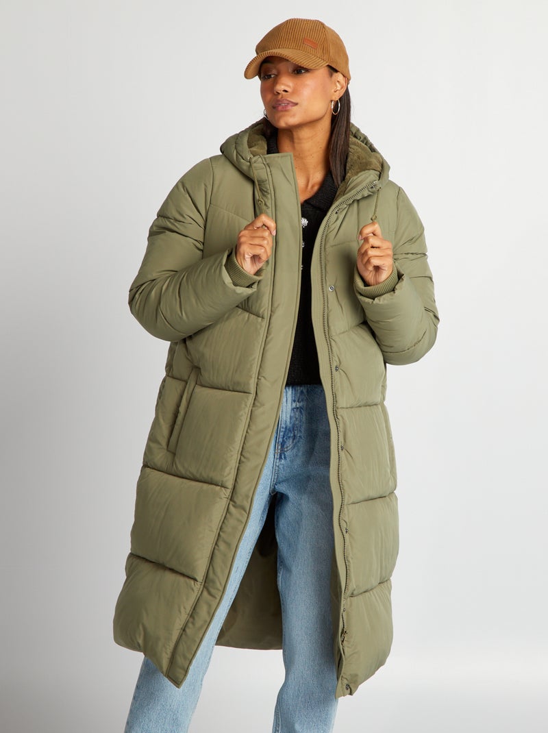 Anorak largo con capucha y bolsillos forrados VERDE - Kiabi
