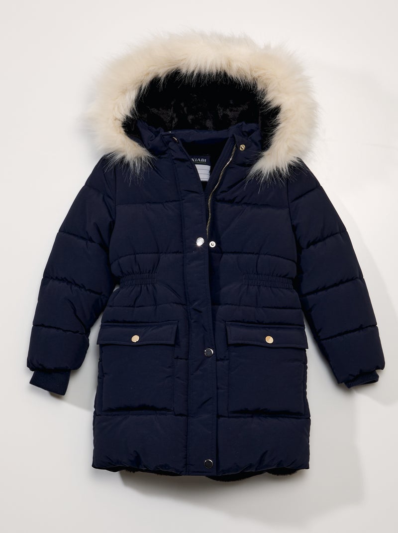 Anorak largo con cintura ajustada negro - Kiabi