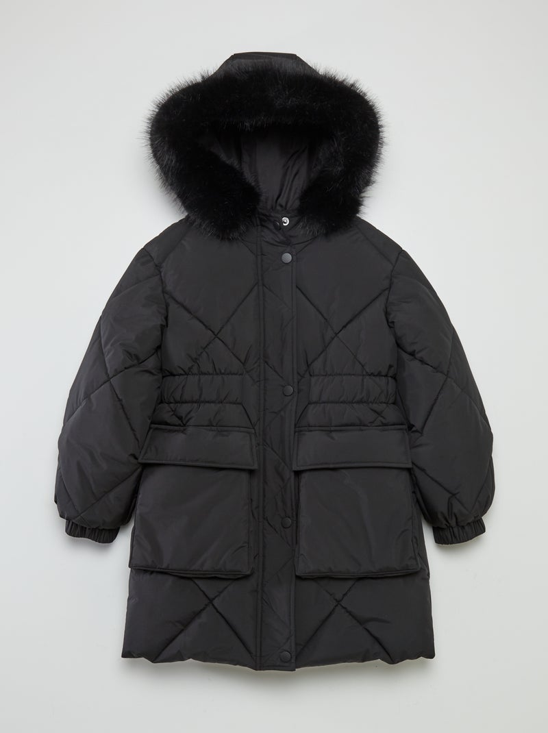 Anorak largo con forro polar negro - Kiabi