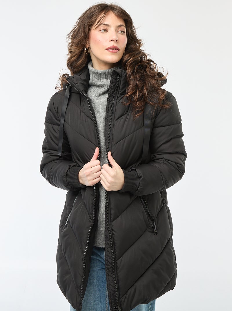 Anorak largo liso con capucha 'JDY' Negro Mujer Kiabi