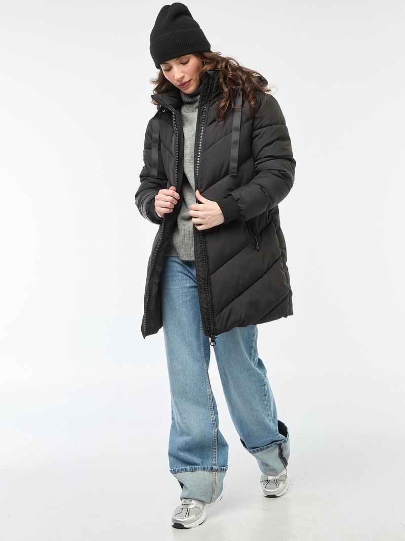 Anorak largo liso con capucha 'JDY' Negro - Kiabi
