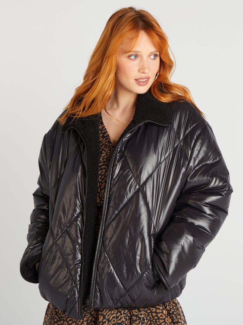 Anorak reversible de borreguito negro - Kiabi