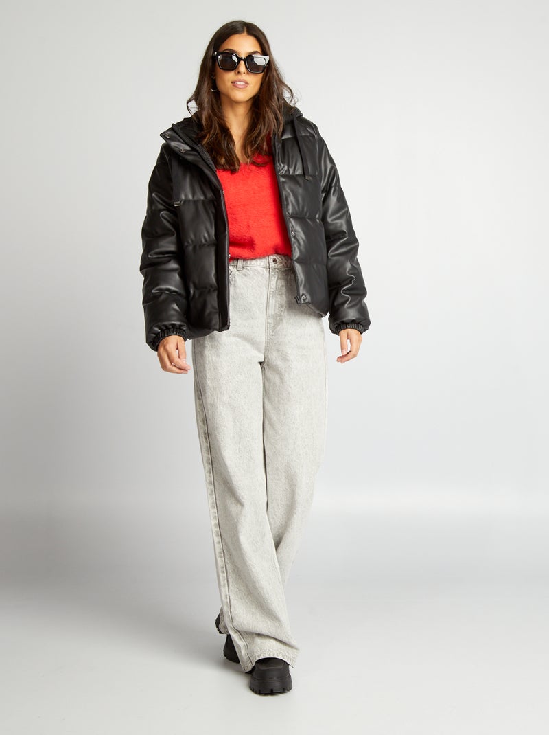 Anorak sintético con capucha negro - Kiabi