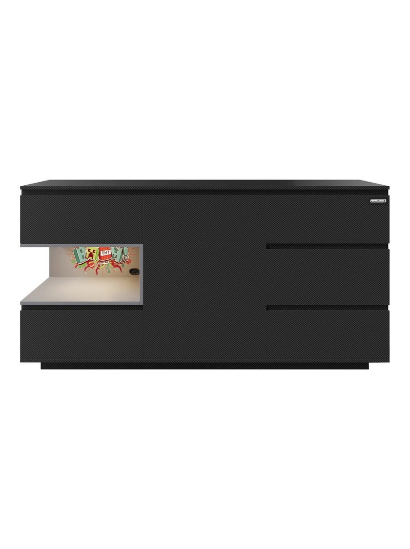 Aparador con 5 cajones y compartimento abierto con LED 'Roba' - Minecraft Negro Multicolor - Kiabi