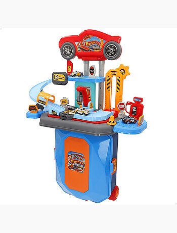 Aparcamiento en la ciudad 2 en 1 con 3 coches metálicos y maletín portátil (47x24x66 cm) speed & go