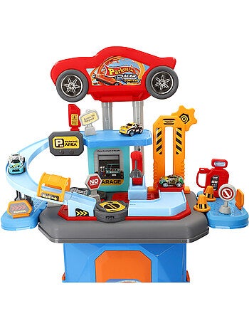 Aparcamiento en la ciudad 2 en 1 con 3 coches metálicos y maletín portátil (47x24x66 cm) speed & go