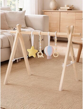 Arco de actividades de madera de anís LIONELO con 4 juguetes - Plegable
